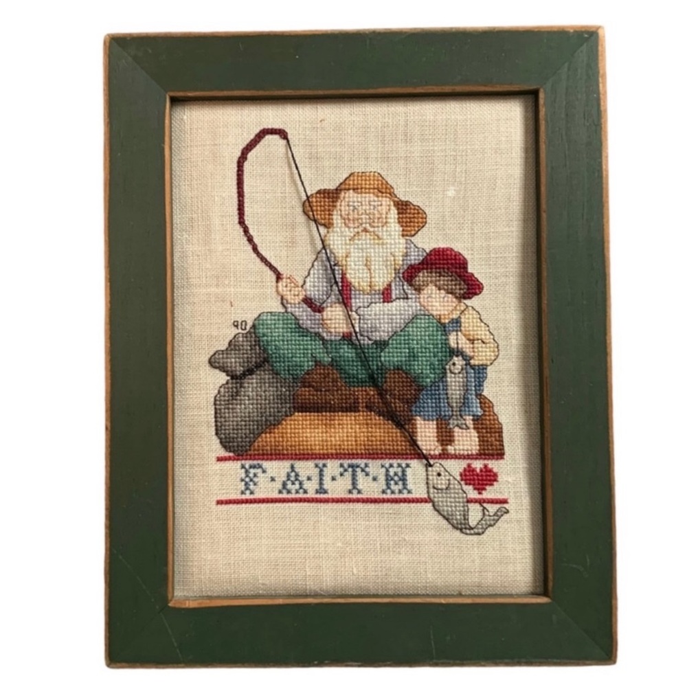 Framed Cross-Stitch Embroidered Wall Art Faith - Picture 2 of 11